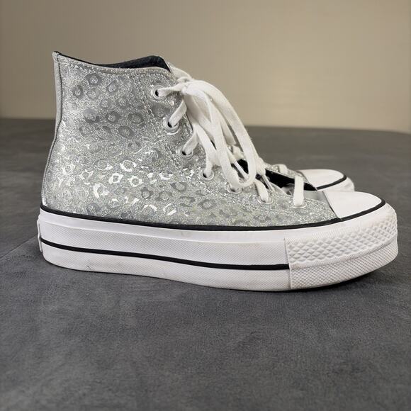 Converse Chuck Taylor All Star Lift Platform Silver Leopard Shimmer Sneakers 7 - Picture 7 of 15